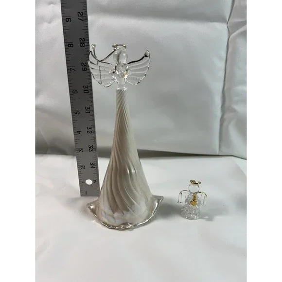 Glass Angel Christmas Ornament Pearl White And Gold trim 9”+Little Angle - Picture 2 of 9